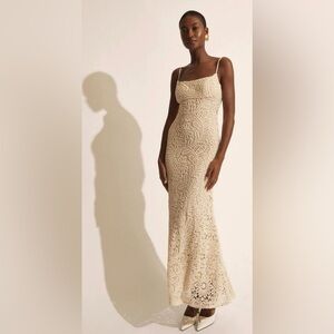NEW REVOLVE BARDOT Adoni Crochet Midi Dress In Light Beige Size Medium